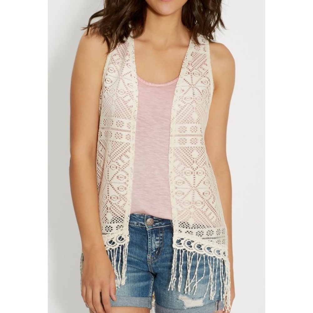 Maurices Cream Crochet Vest